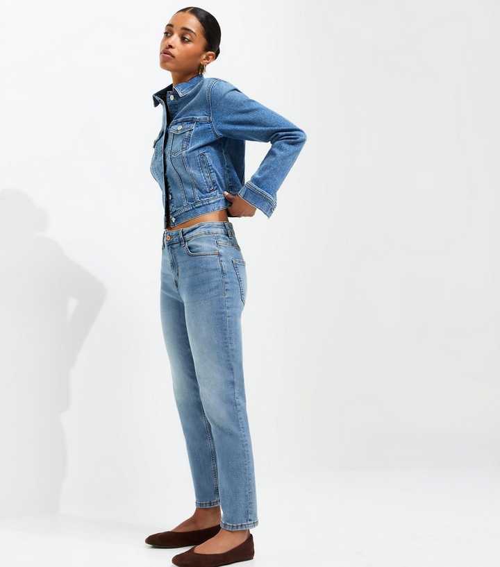 Mid Blue Full Length Slim Straight Jeans