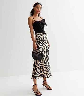 Tall Black Animal Print Bias Cut Midi Skirt
