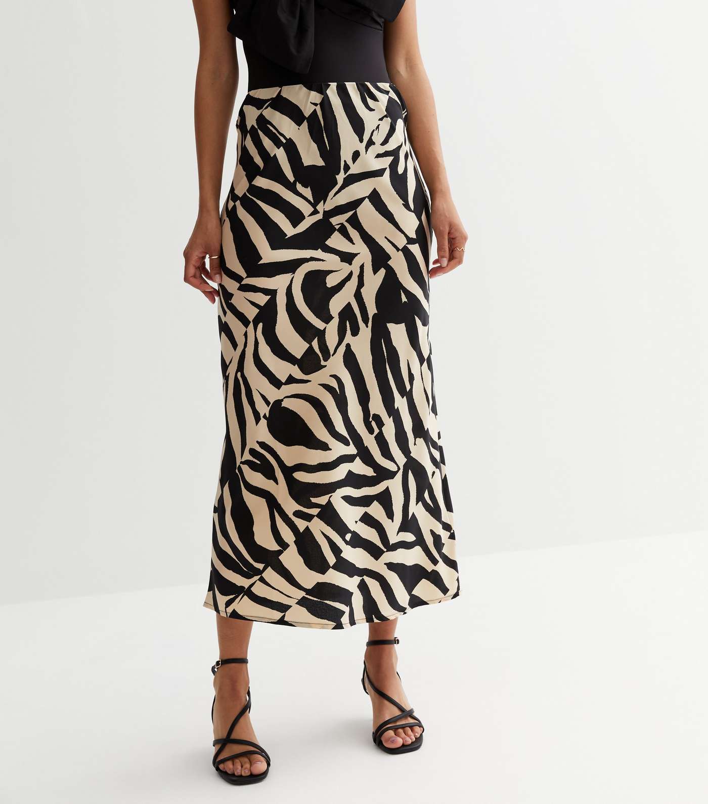Tall Black Animal Print Bias Cut Midi Skirt Image 2