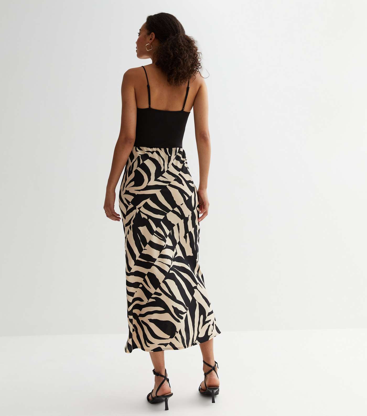 Tall Black Animal Print Bias Cut Midi Skirt Image 4