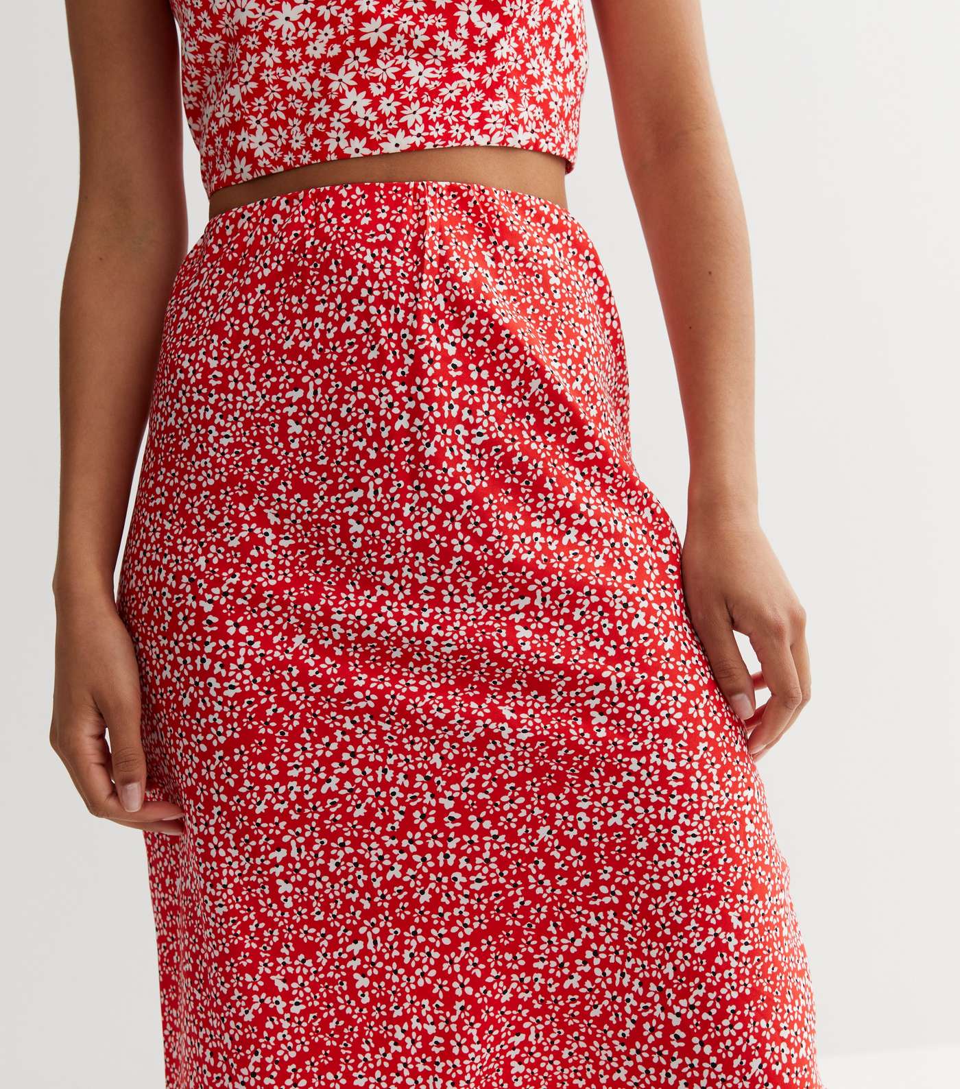 Tall Red Floral Bias Cut Midi Skirt Image 3