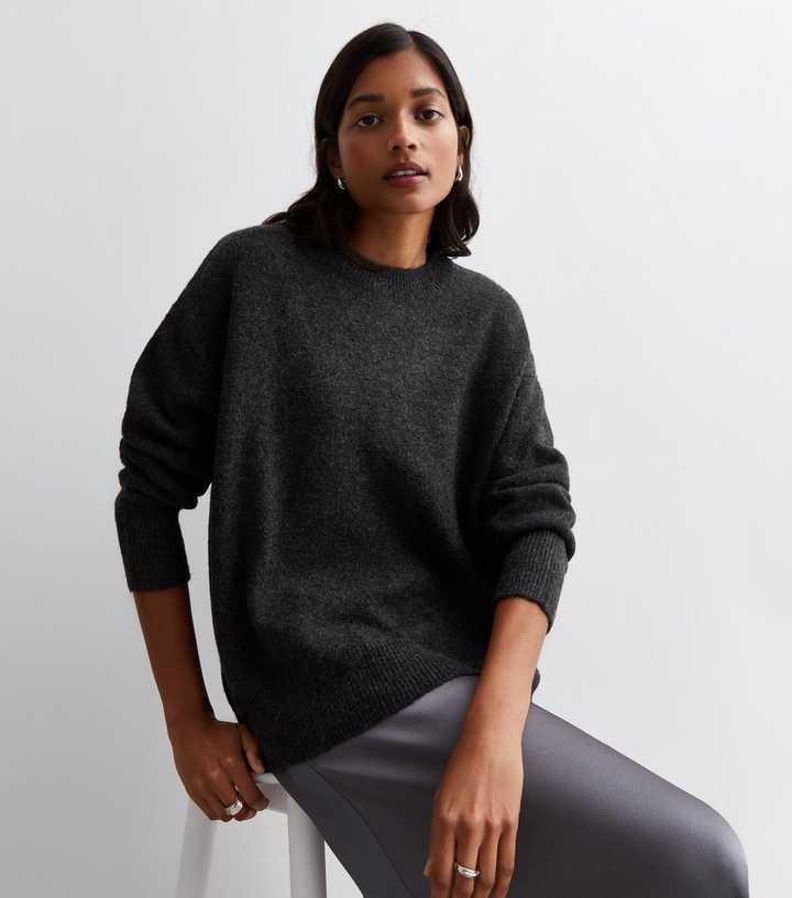 Dark Grey Knit Oversized Jumper | New Look