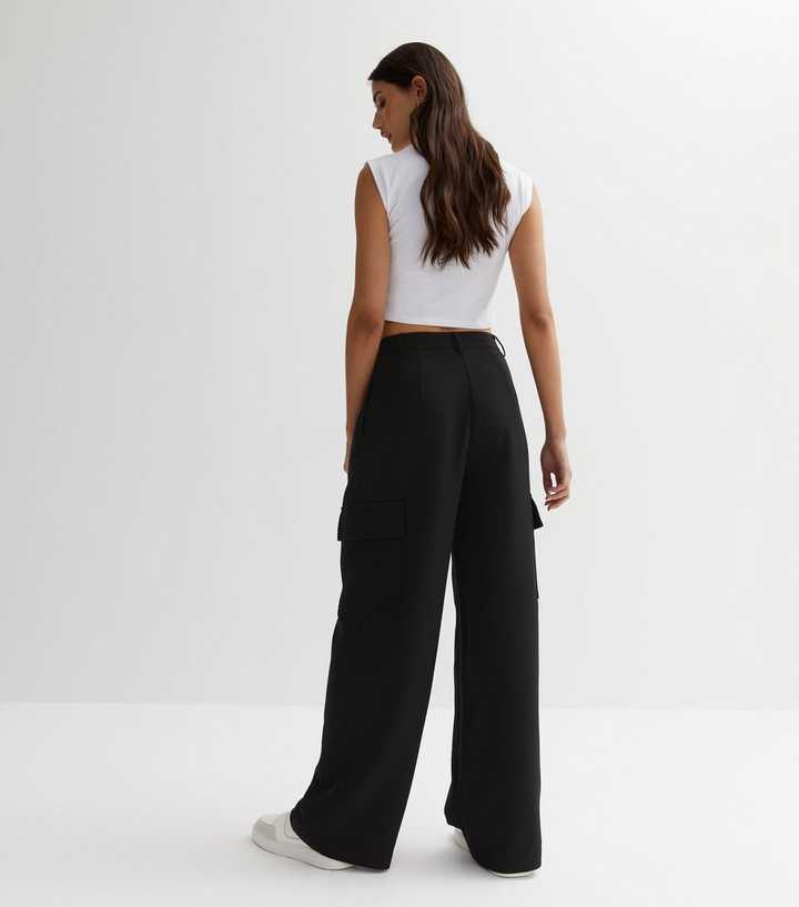 Black Wide Leg High Waisted Cargo Pant, Pants