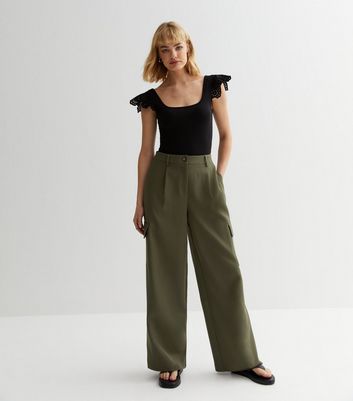 Plt Sage Khaki High Waist Tailored Flare Trousers | PrettyLittleThing