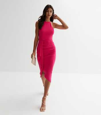 Mid Pink Ruffle Midi Wrap Dress