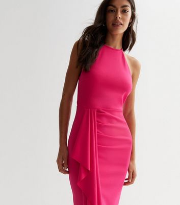 Mid Pink Ruffle Midi Wrap Dress New Look