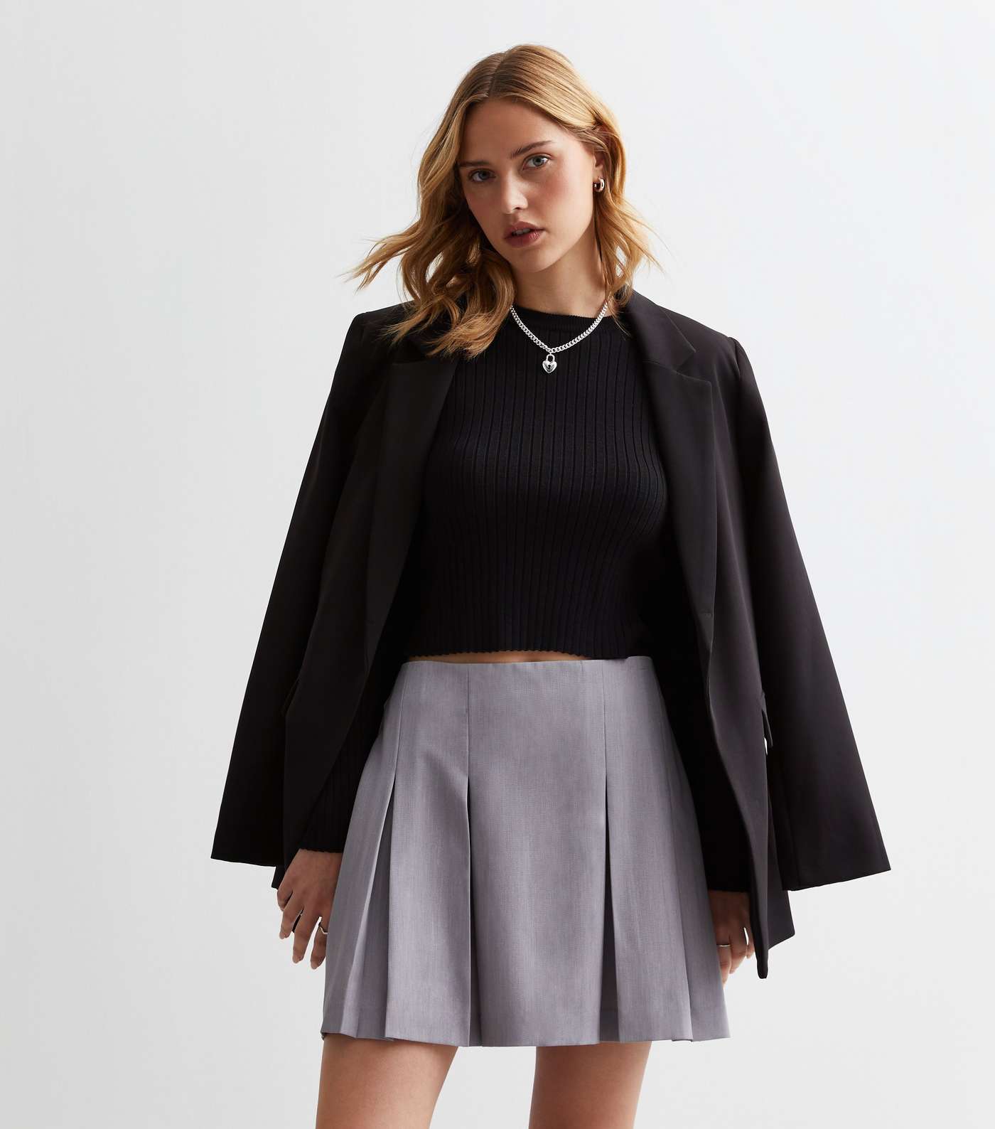 Pale Grey Pleated Mini Skirt Image 3