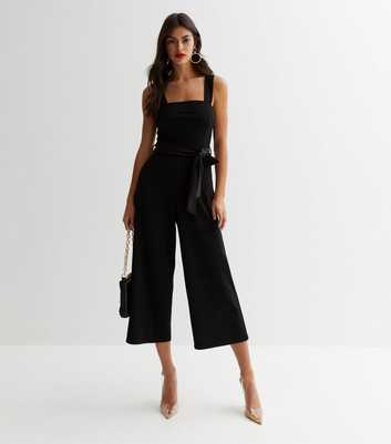 Black Tie Waist Wide Leg Jumpsuit