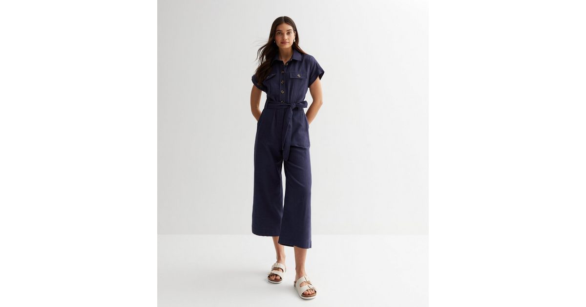 Navy Short Sleeve Utility Jumpsuit New Look