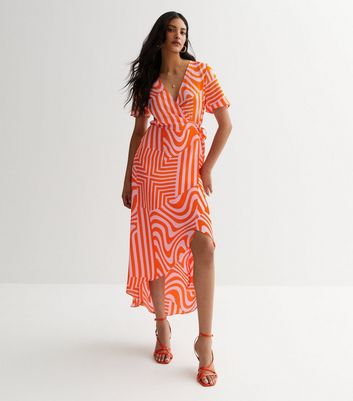 Orange Swirl Print Dip Hem Midaxi Dress | New Look