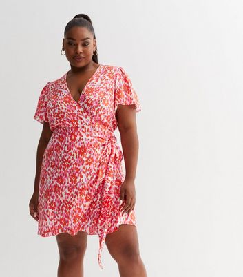 Curves Red Floral Wrap Mini Dress | New Look