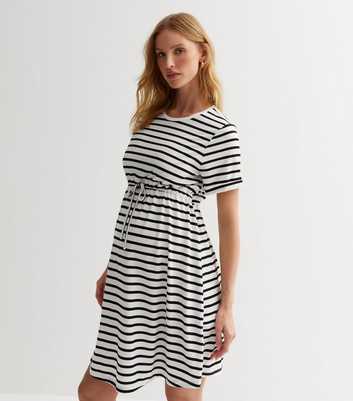 Maternity White Stripe Jersey Tie Waist Mini Dress