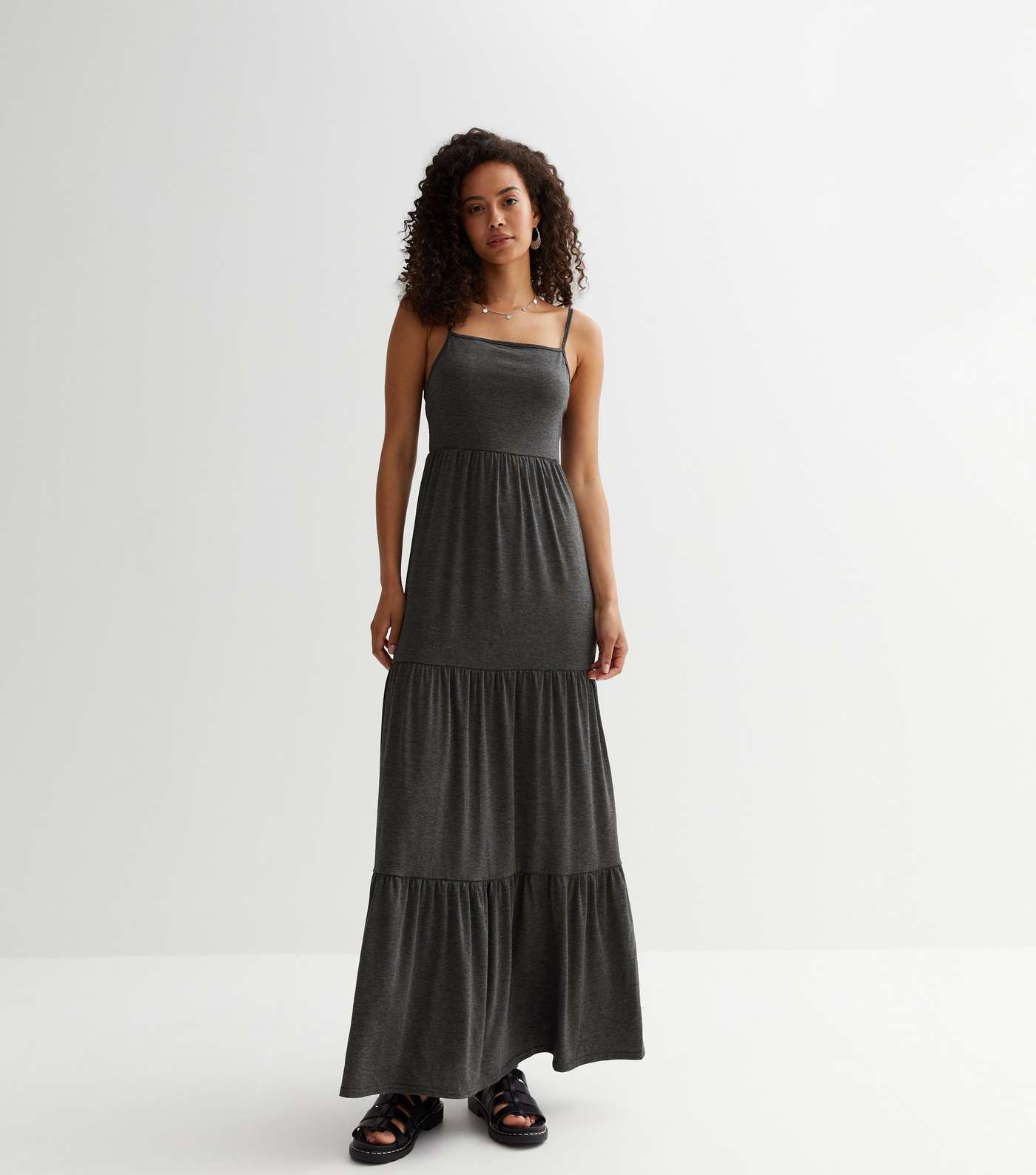 Tall Dark Grey Jersey Tiered Maxi Dress Image 2
