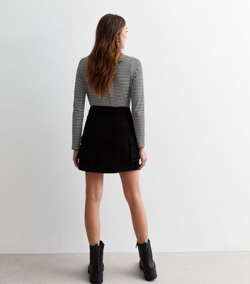 Black Cotton Pleated Mini Cargo Skirt New Look