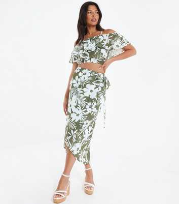 QUIZ Light Green Floral Midi Wrap Skirt