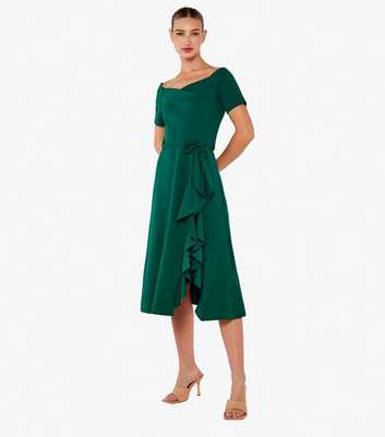 Apricot Dark Green Frill Bardot Midi Dress