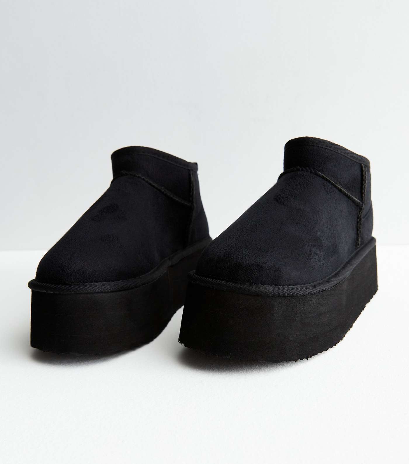 Truffle Collection Black Suedette Faux Fur Flatform Ankle Boots Image 3