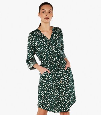 Apricot Green Animal Print Zip Front Mini Shirt Dress