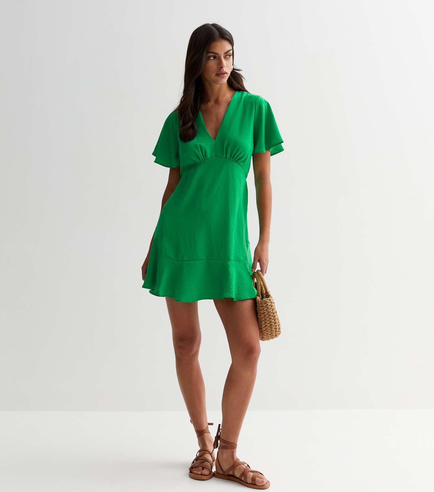 Green V Neck Tiered Mini Dress Image 2