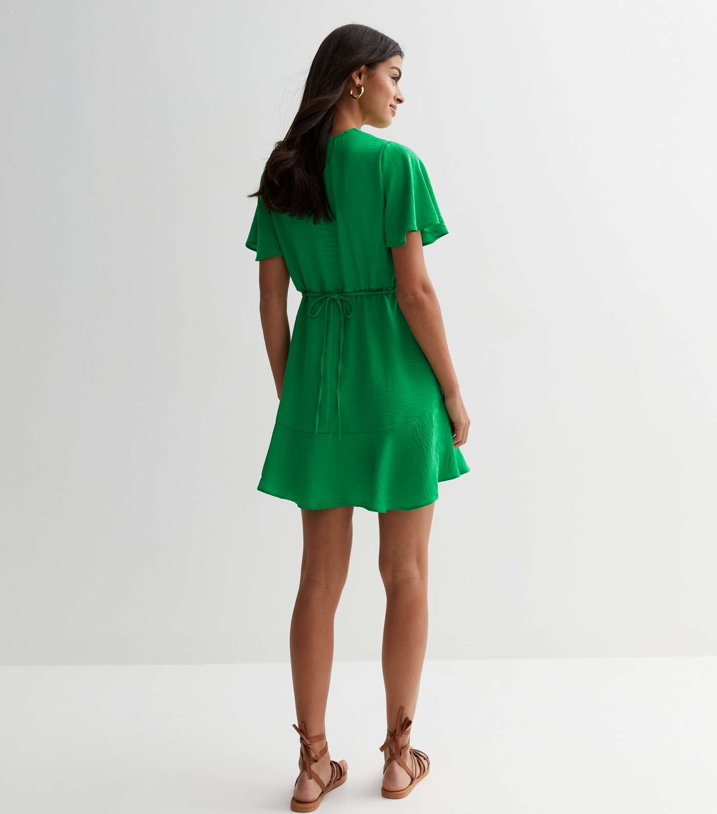 Green V Neck Tiered Mini Dress Image 4