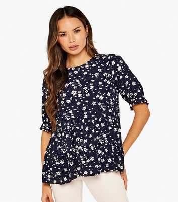 Apricot Navy Ditsy Floral Tiered Peplum Top