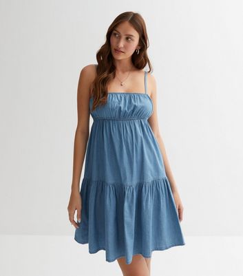 Urban Bliss Blue Denim Strappy Tiered Cami Dress | New Look
