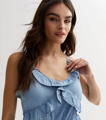 Urban Bliss Blue Frill Strappy Playsuit New Look