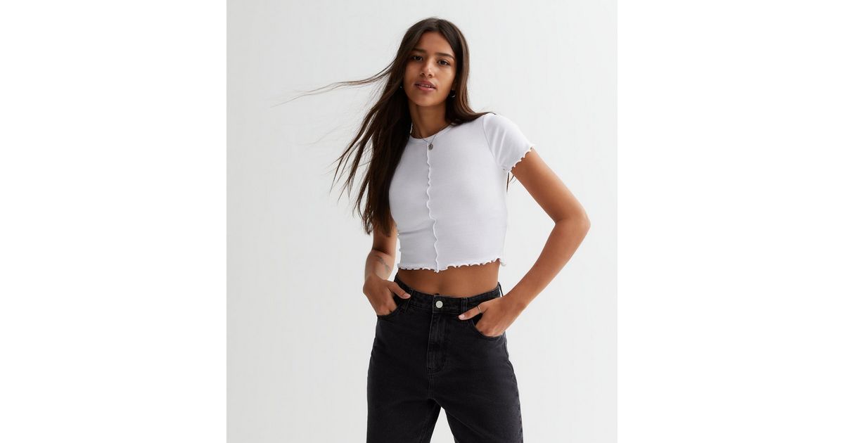 White Ribbed Exposed Seam Crop Top | New Look