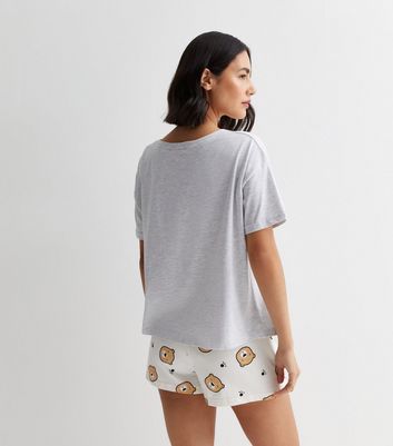 Light Grey Short Pyjama Set with Bear Print New Look