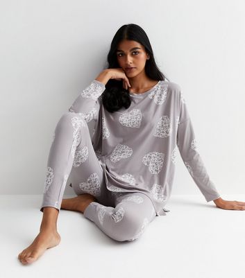 Light Grey Legging Pyjama Set with Heart Print