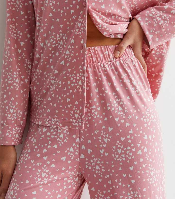 Pink Soft Touch Trouser Pyjama Set with Heart Print