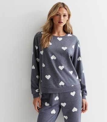 Grey Pyjama Sweatshirt with Heart Print