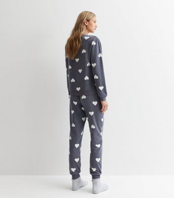 Grey Pyjama Sweatshirt with Heart Print New Look