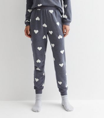 Blue Heart Print Pyjama Joggers New Look