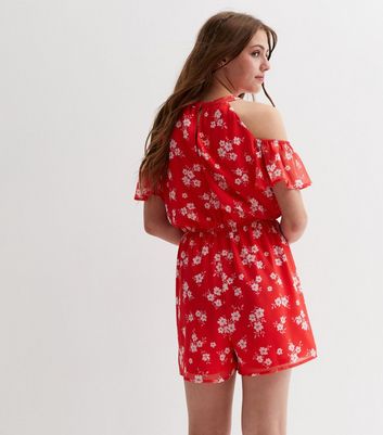 Red clearance flower playsuit