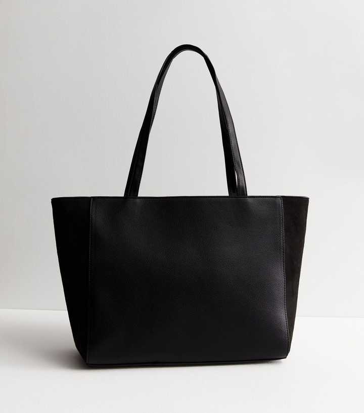 Black Suedette Panel Tote Bag
