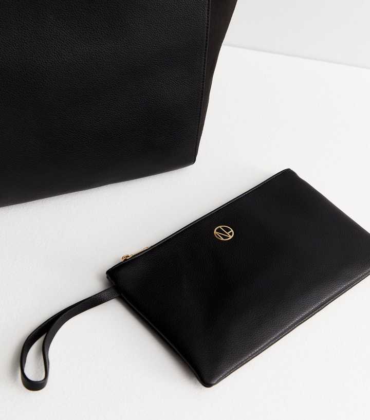 Black Suedette Panel Zip Tote Bag