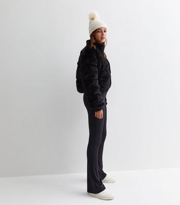 Girls Black Faux Fur Puffer Jacket New Look