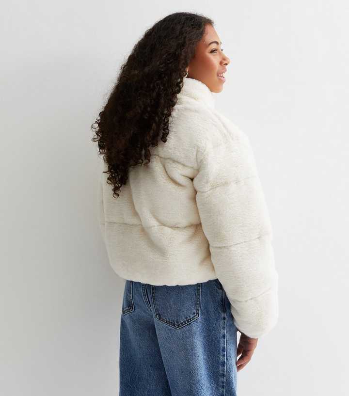 Girls Cream Faux Fur Puffer Jacket New Look - Main Image