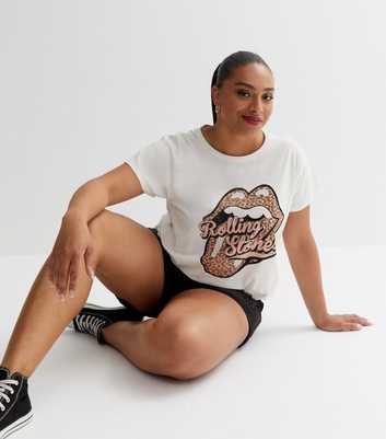 Curves Off White Rolling Stone Logo T-Shirt