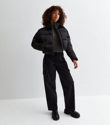 Black zip up puffer jacket online