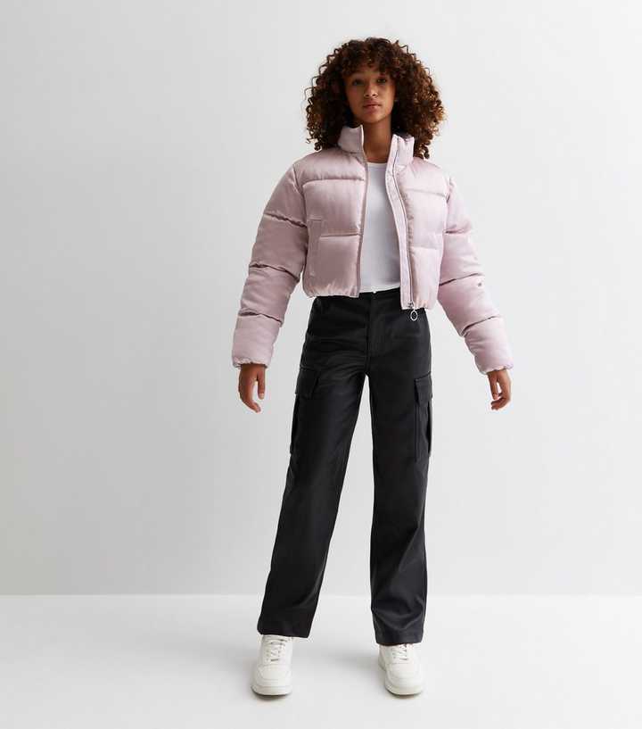 Threadbare cropped puffer jacket in dusty lilac