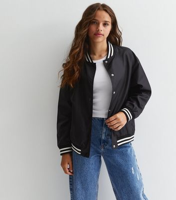 Girls Black Shine Bomber Jacket | New Look