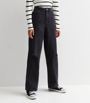 Girls black ripped jeans discount