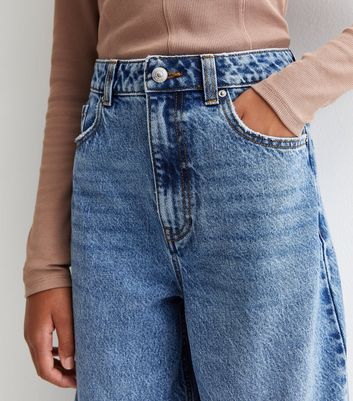 Girls Bright Blue Ripped Wide Leg Jeans New Look