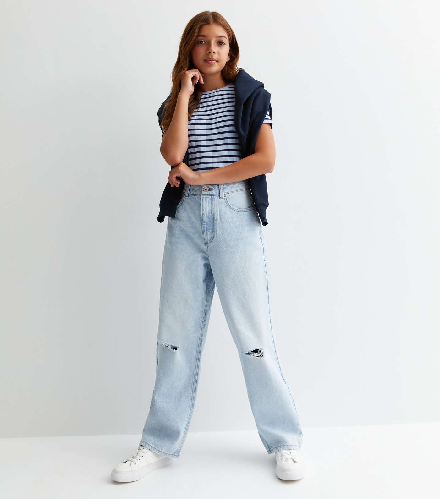Girls Pale Blue Ripped Wide Leg Jeans | New Look