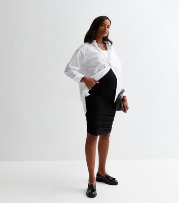 Mamalicious Maternity Black Jersey Ruched Midi Skirt New Look