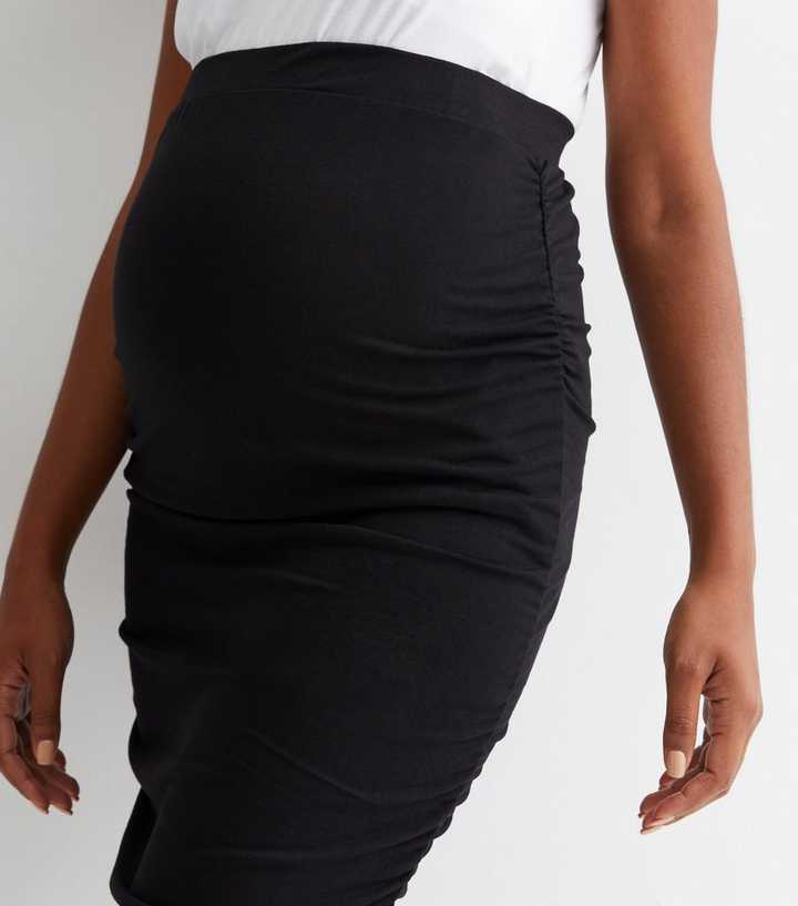 Fitted Ruched Black Maternity Skirt – Angel Maternity USA