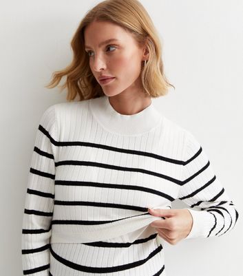 Mamalicious Maternity White Stripe Knit Nursing Top | New Look