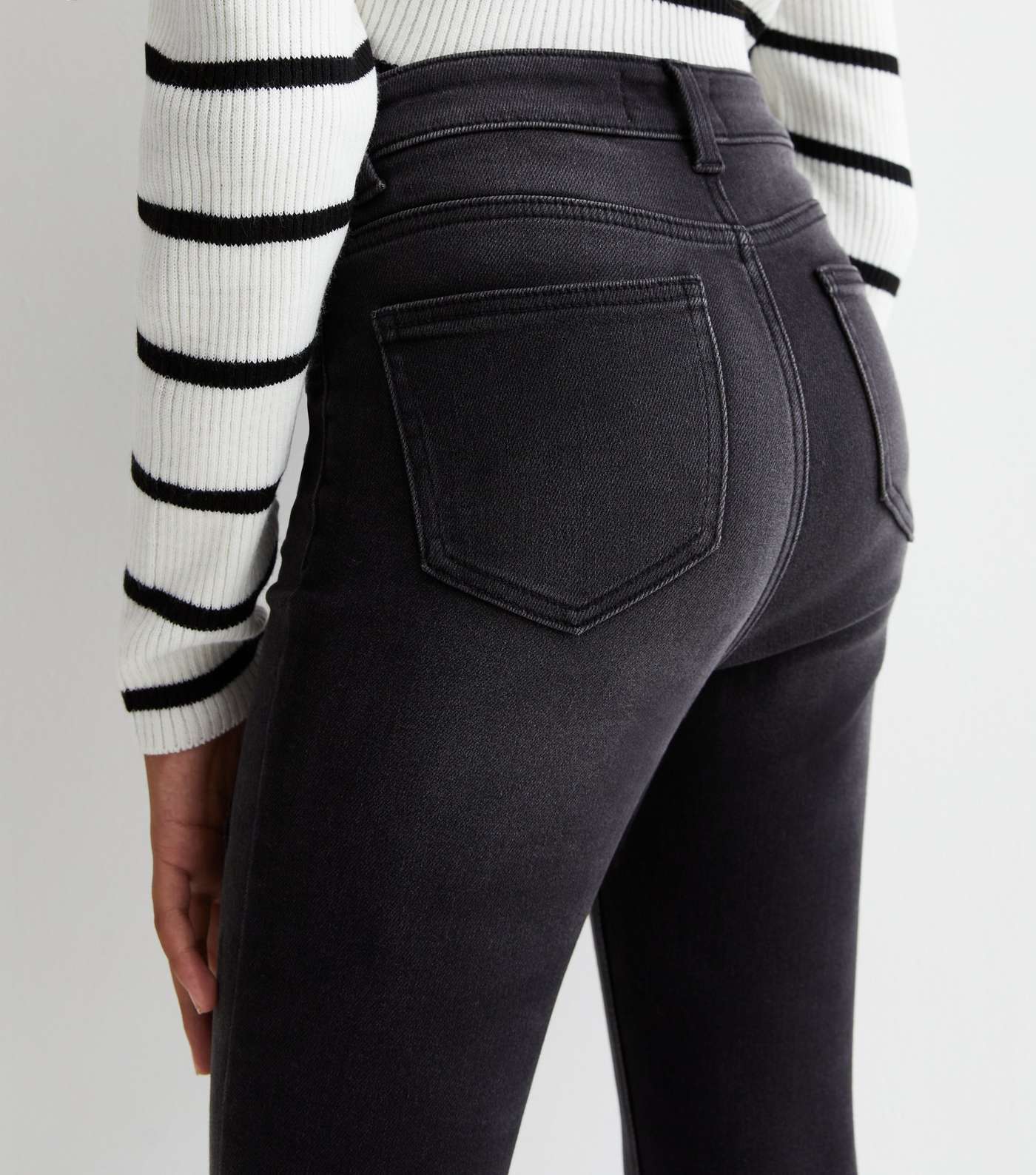 Girls Black High Waist Ripped Knee Hallie Super Skinny Jeans Image 2